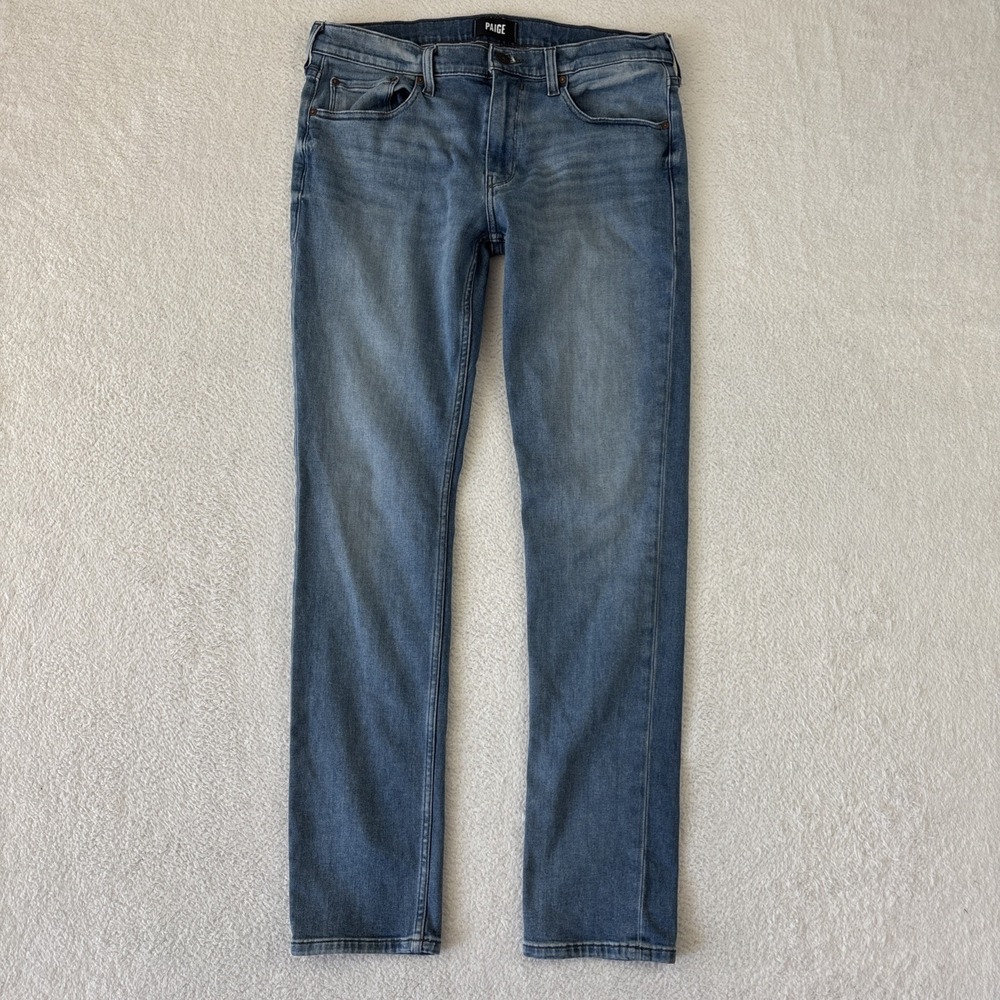 PAIGE Mens 'Lennox' Slim Fit Jeans Size 33/33 Light Wash Blue Stretch Denim